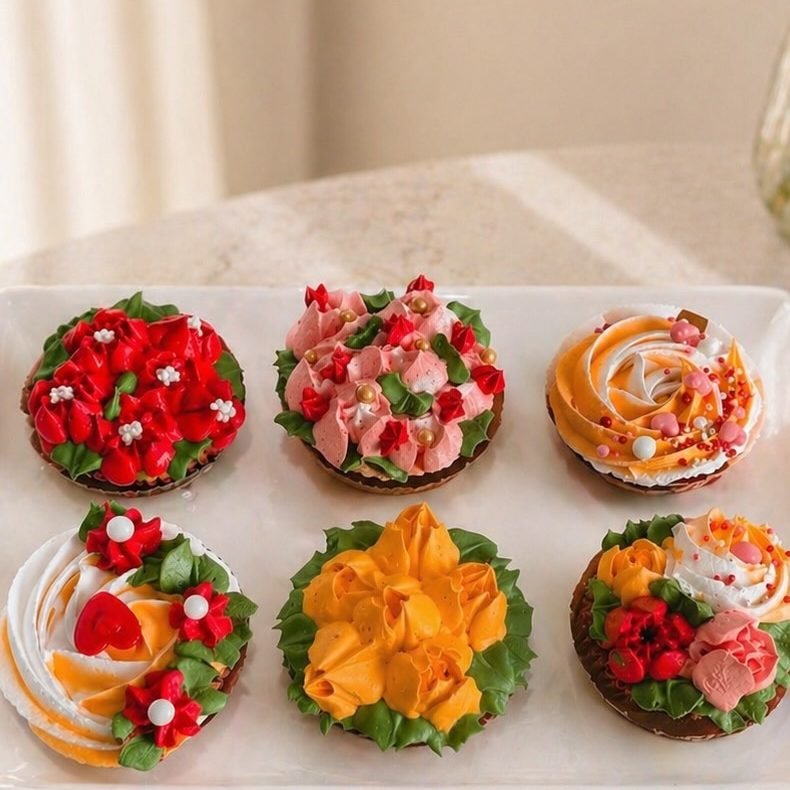 Mini tarts decoradas con fruta y crema